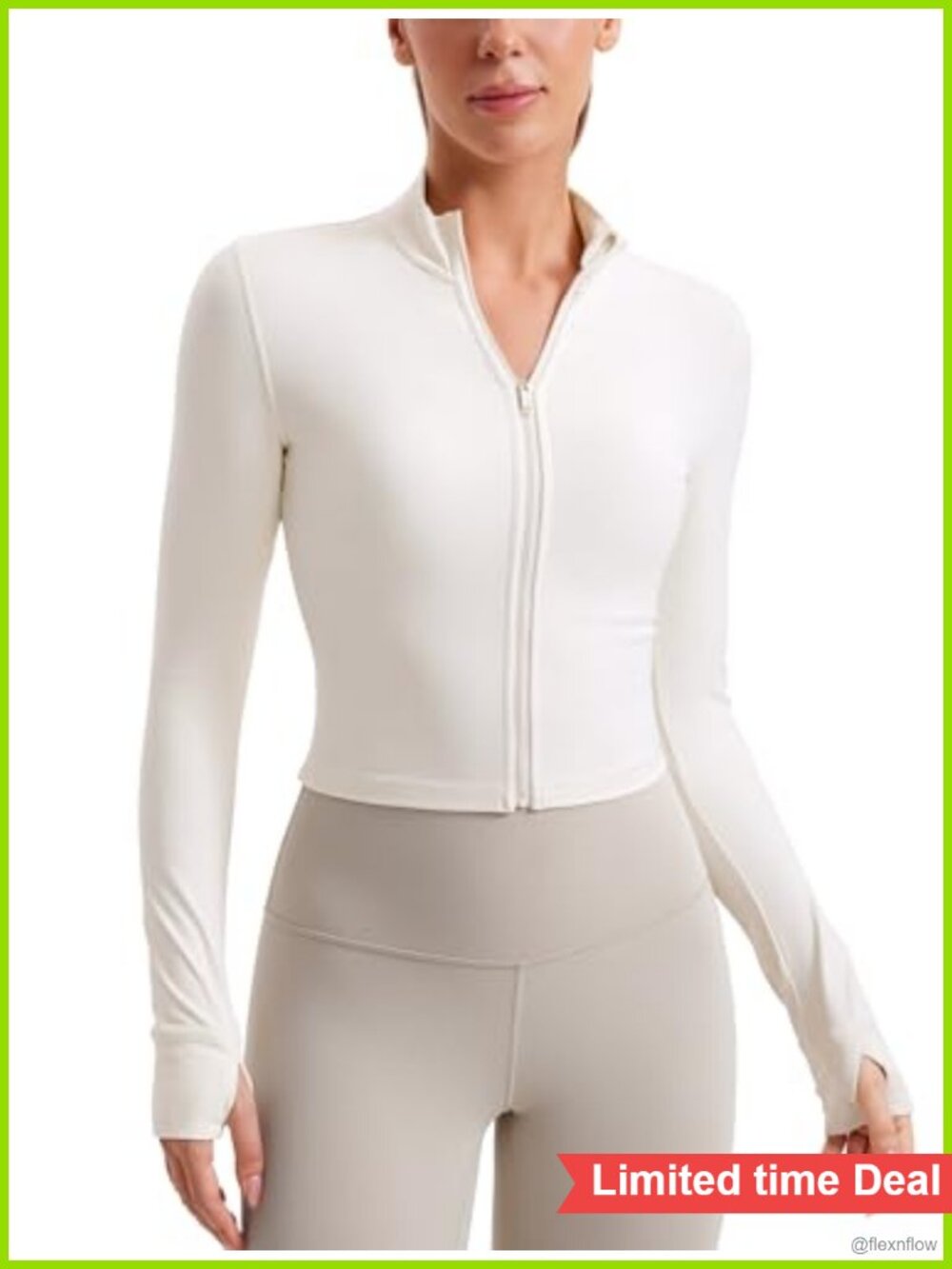 Cropped Athletic Jacket Butterluxe Slim Fit Mockneck Thumbholes Zip